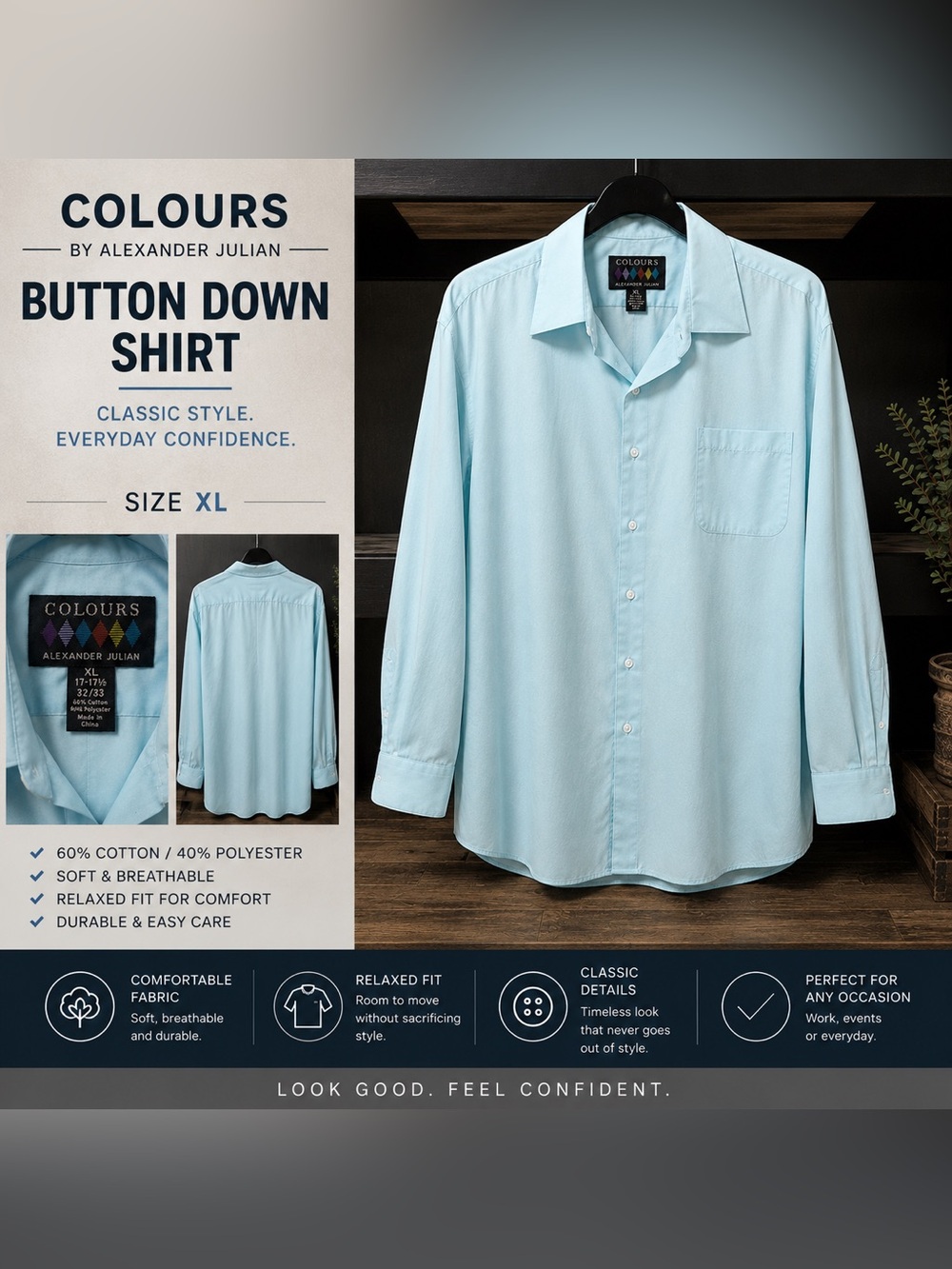 Alexander Julian Light Blue Men's Dress Shirt (Size: XL. Neck: 17/17.5)